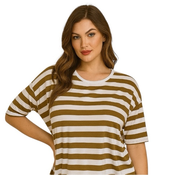 Lularoe Irma tunic loose blouse hi-low shirt XS oversize golden brown stripe - Picture 2 of 15